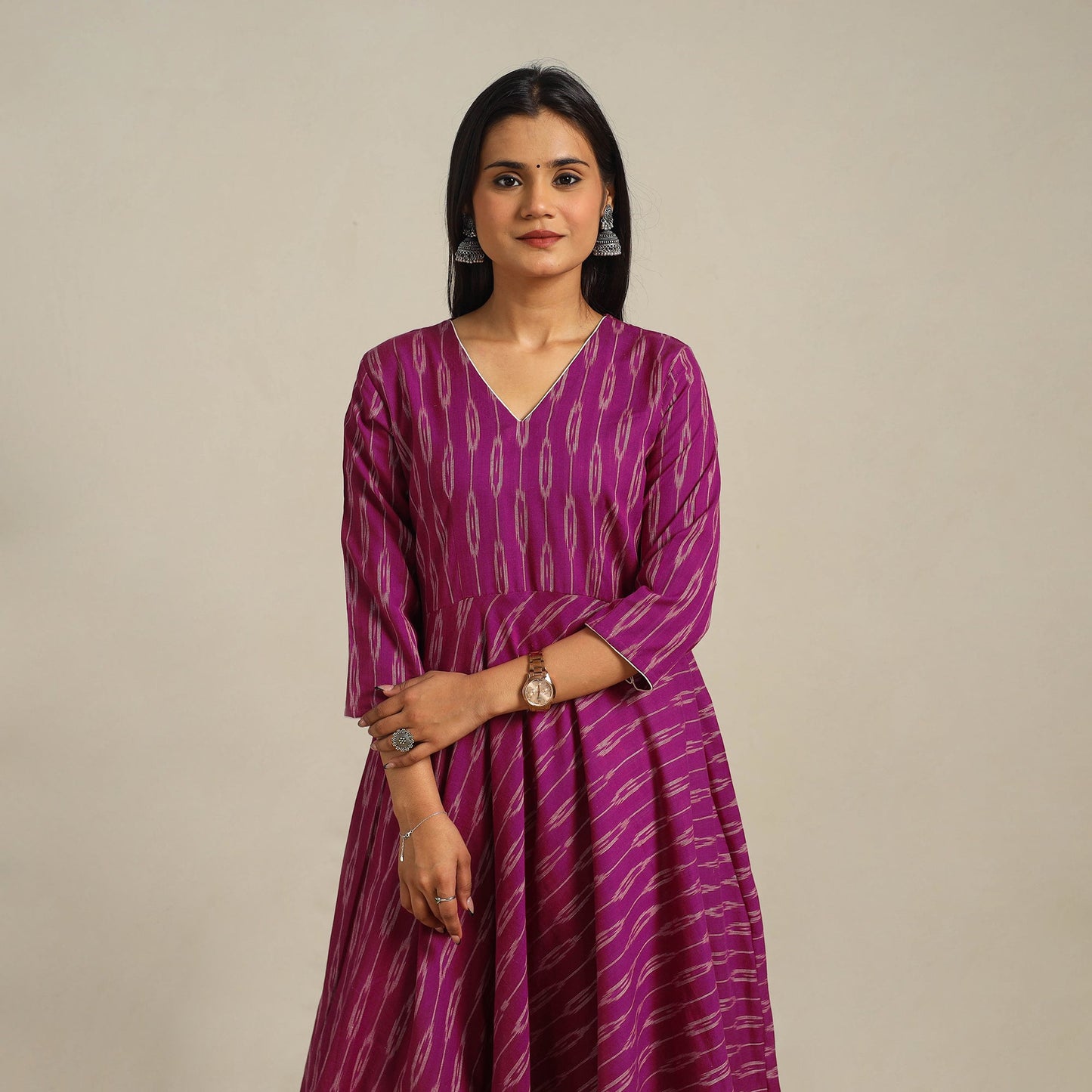 Purple Cotton Pochampally Ikat Kurta Set (Set of 2)