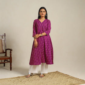 Purple Cotton Pochampally Ikat Kurta Set (Set of 2)