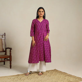 Purple Cotton Pochampally Ikat Kurta Set (Set of 2)
