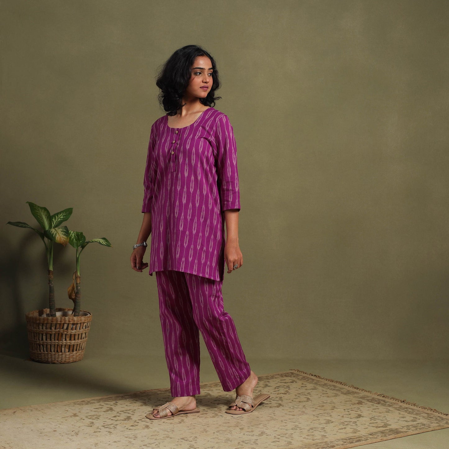 Purple Cotton Pochampally Ikat Night Suit Set
