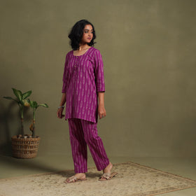 Purple Cotton Pochampally Ikat Night Suit Set
