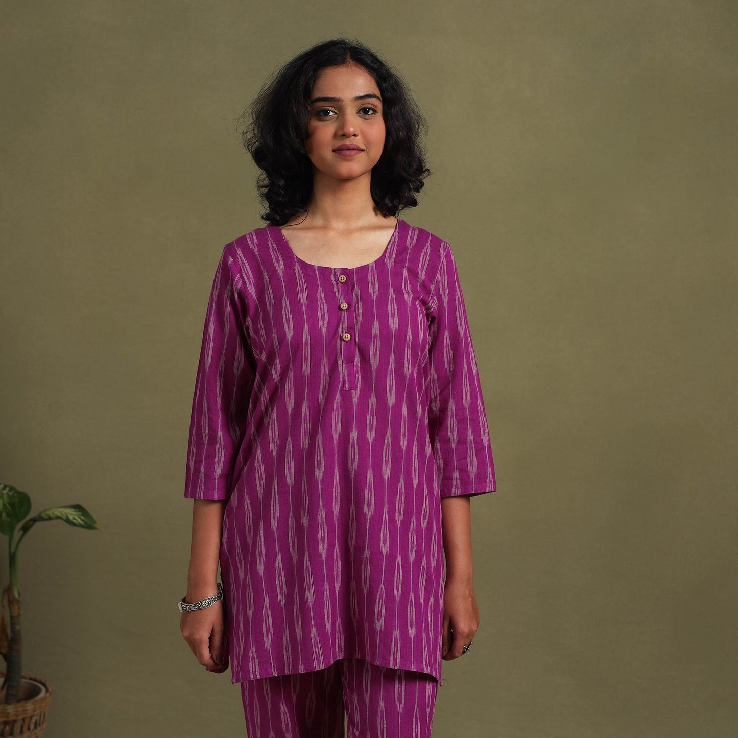 Purple Cotton Pochampally Ikat Night Suit Set
