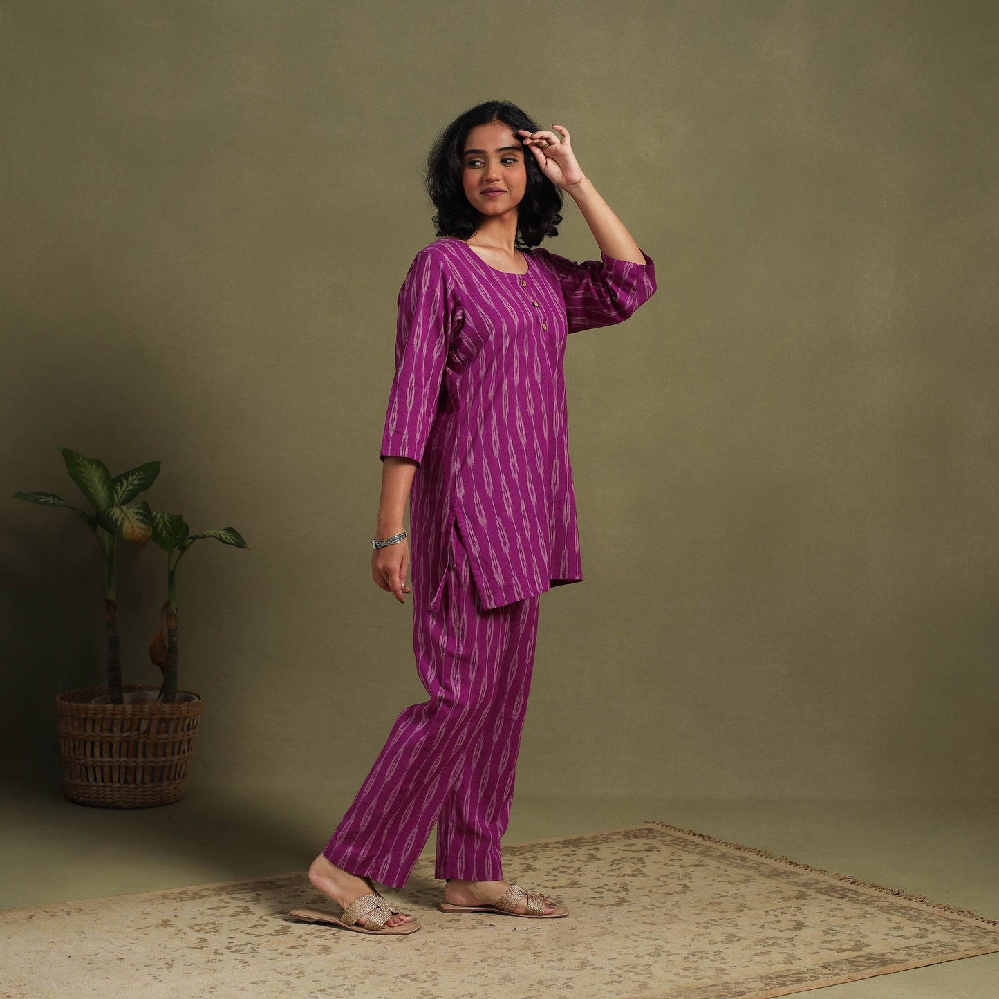 Purple Cotton Pochampally Ikat Night Suit Set