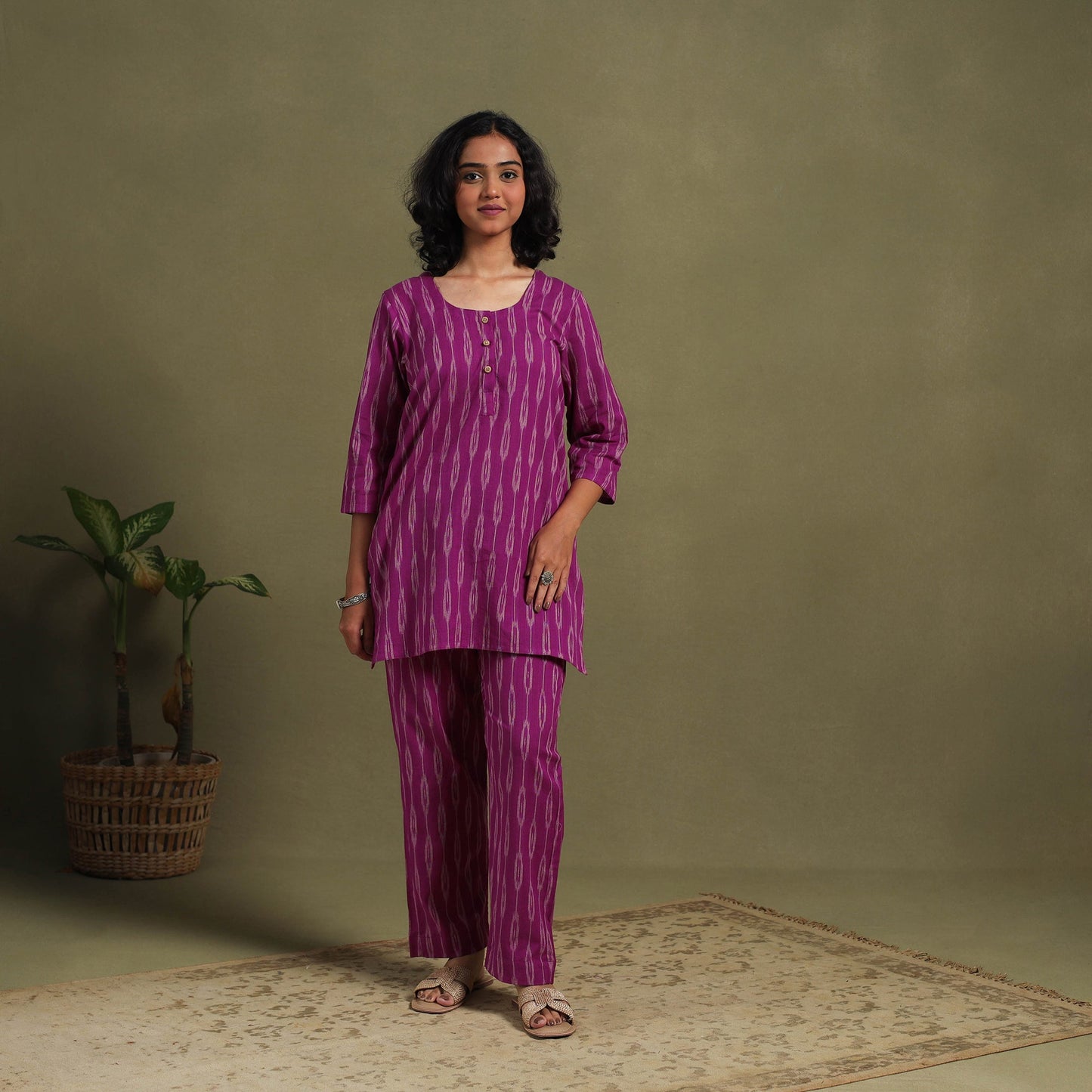 Purple Cotton Pochampally Ikat Night Suit Set