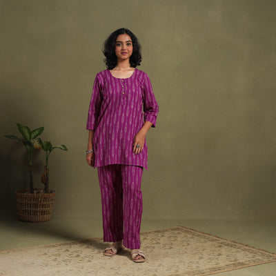 Purple Cotton Pochampally Ikat Night Suit Set