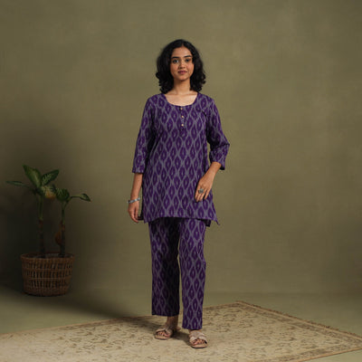 Purple - cotton pochampally ikat night suit set 03