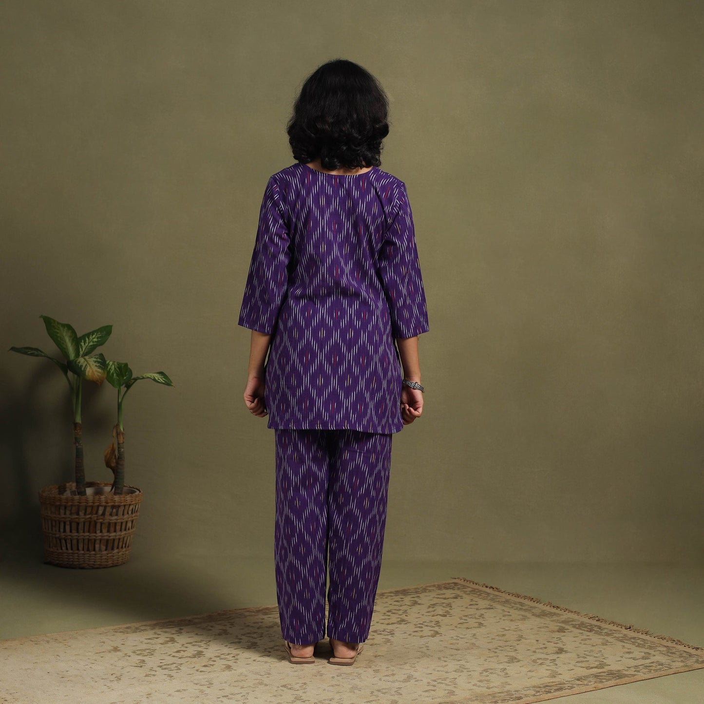 Purple Cotton Pochampally Ikat Night Suit Set