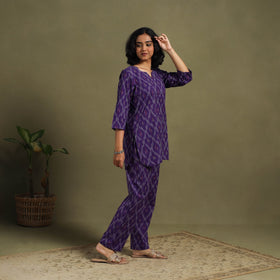 Purple Cotton Pochampally Ikat Night Suit Set