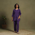 Purple Cotton Pochampally Ikat Night Suit Set