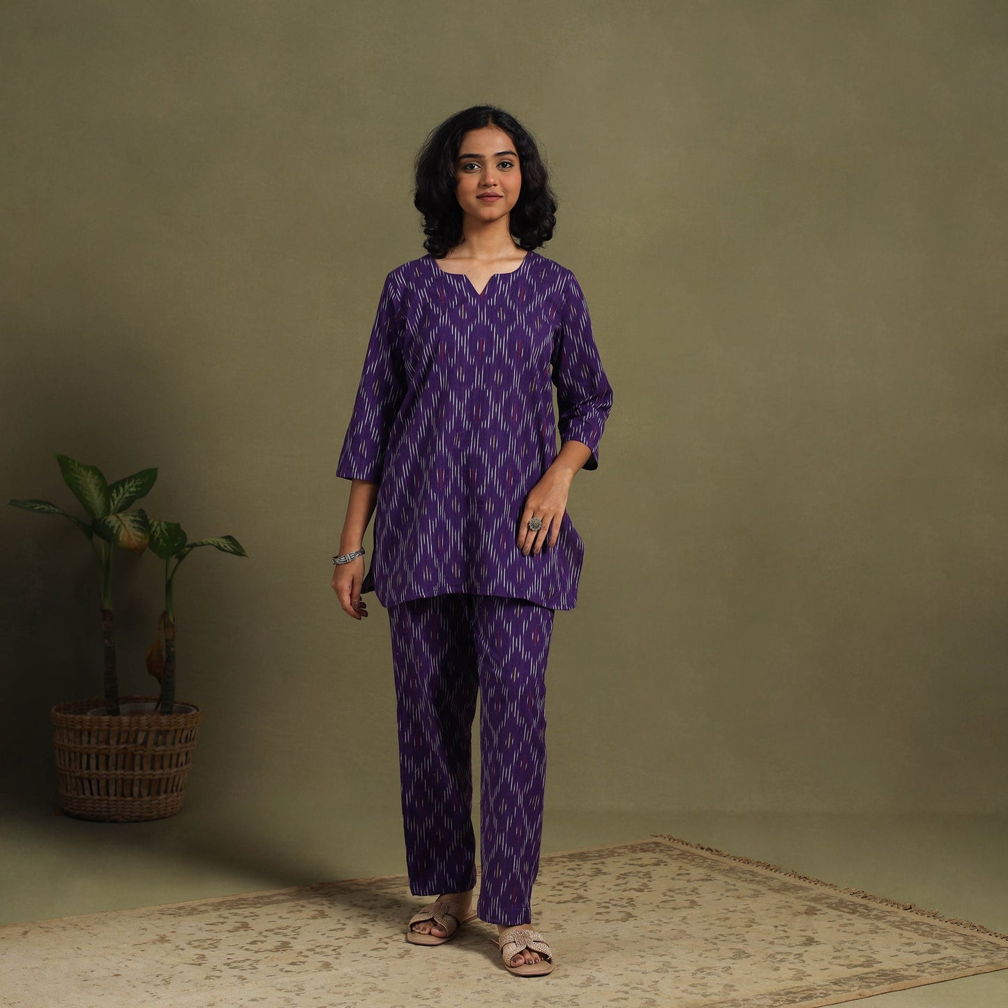 Purple Cotton Pochampally Ikat Night Suit Set
