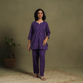 Purple Cotton Pochampally Ikat Night Suit Set
