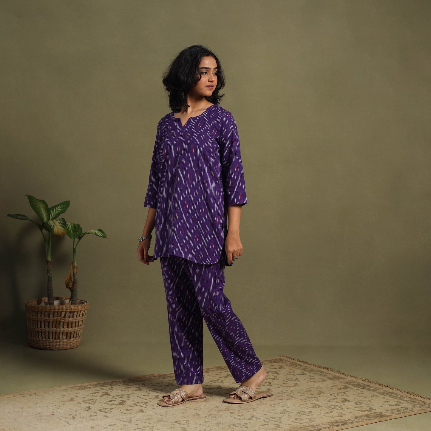 Purple Cotton Pochampally Ikat Night Suit Set