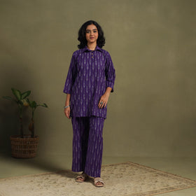 Purple Cotton Pochampally Ikat Night Suit Set