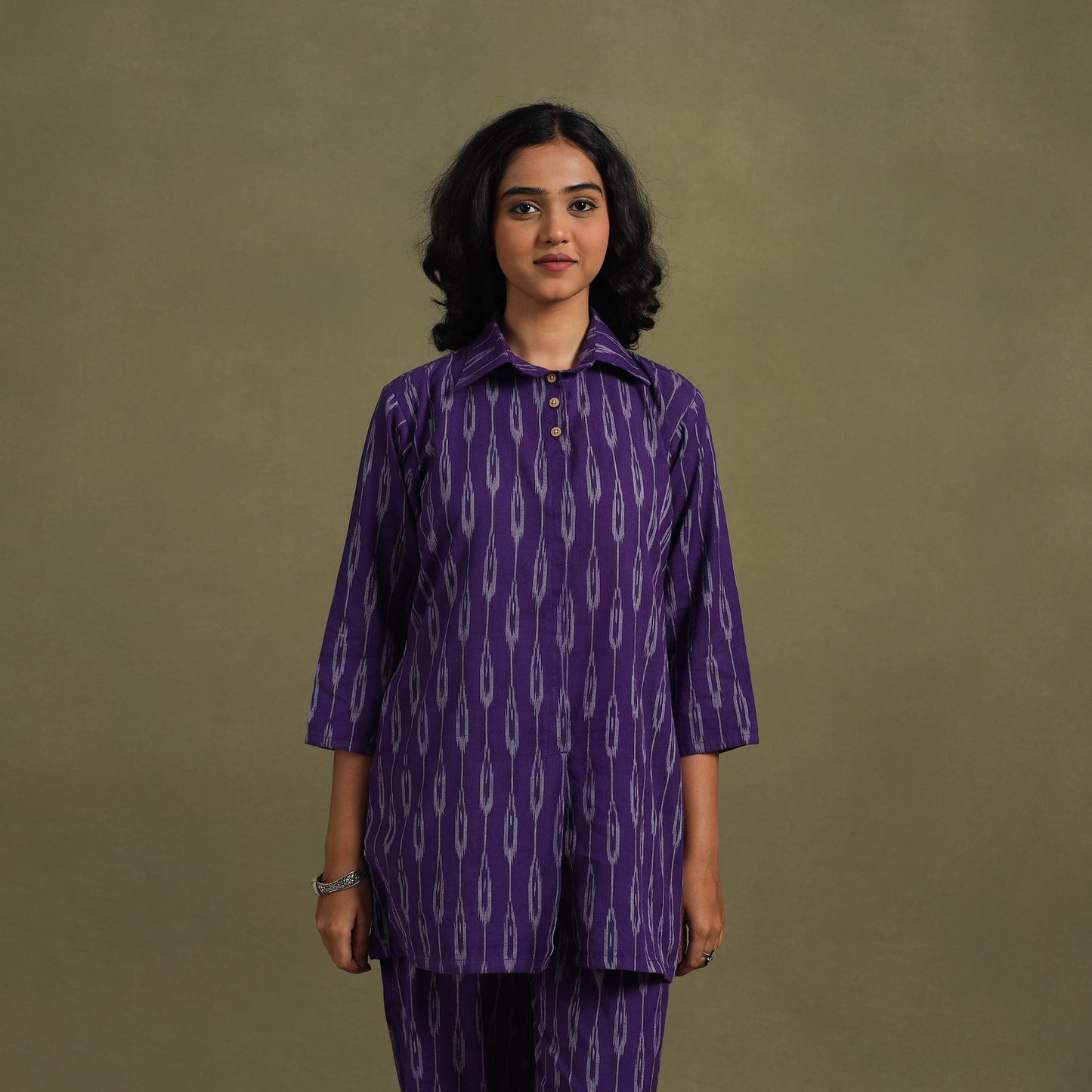 Purple Cotton Pochampally Ikat Night Suit Set