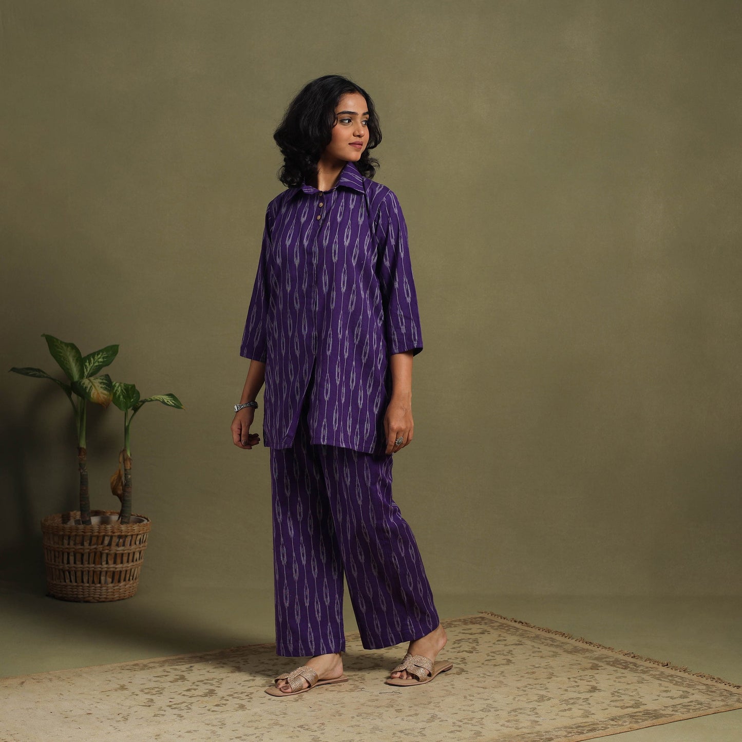 Purple Cotton Pochampally Ikat Night Suit Set