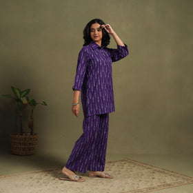 Purple Cotton Pochampally Ikat Night Suit Set