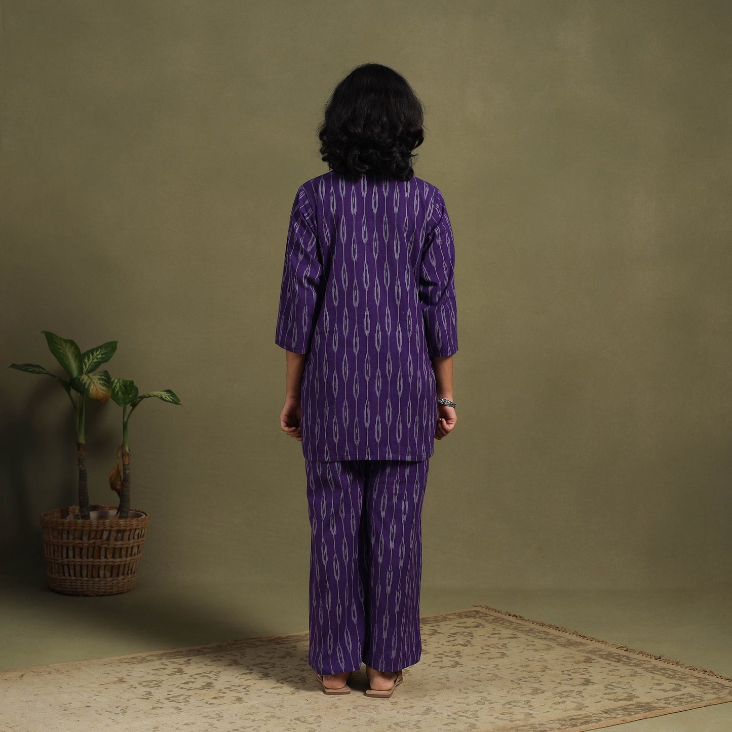 Purple Cotton Pochampally Ikat Night Suit Set
