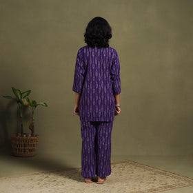 Purple Cotton Pochampally Ikat Night Suit Set