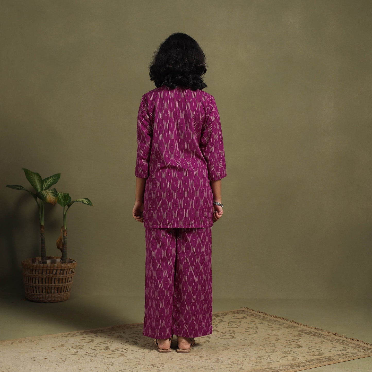 Purple Cotton Pochampally Ikat Night Suit Set