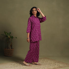 Purple Cotton Pochampally Ikat Night Suit Set