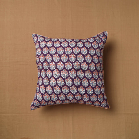  Purple Block Print Cotton Sanganeri Cushion Cover