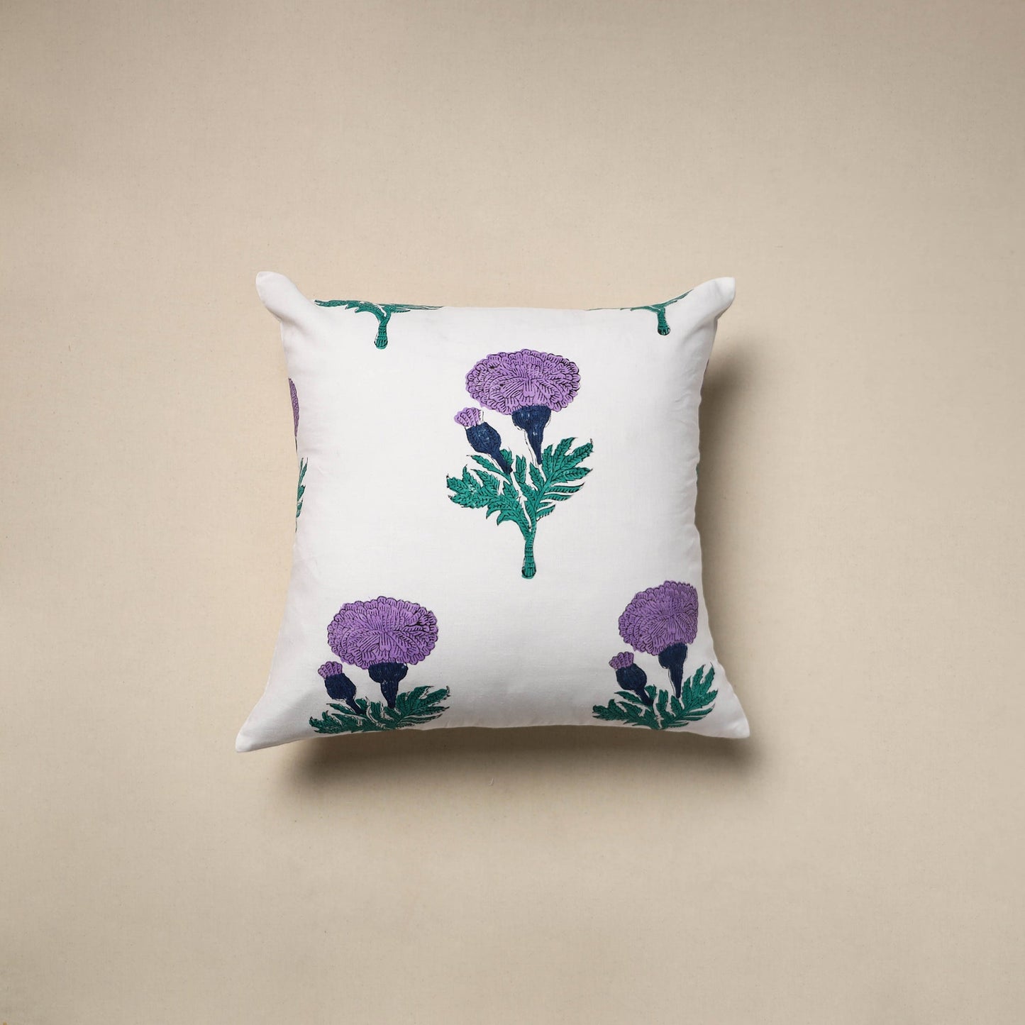 Cotton sanganeri cushion cover (16 x 16 in) 57 - handcrafted