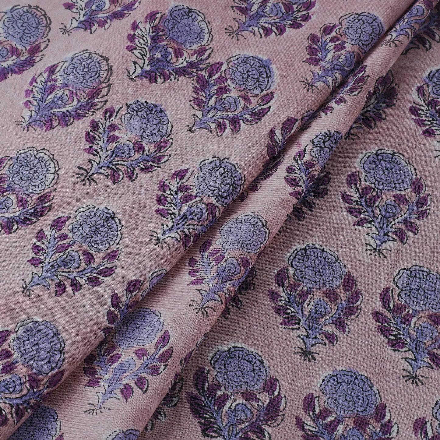 Purple Block Print Cotton Sanganeri Fabric