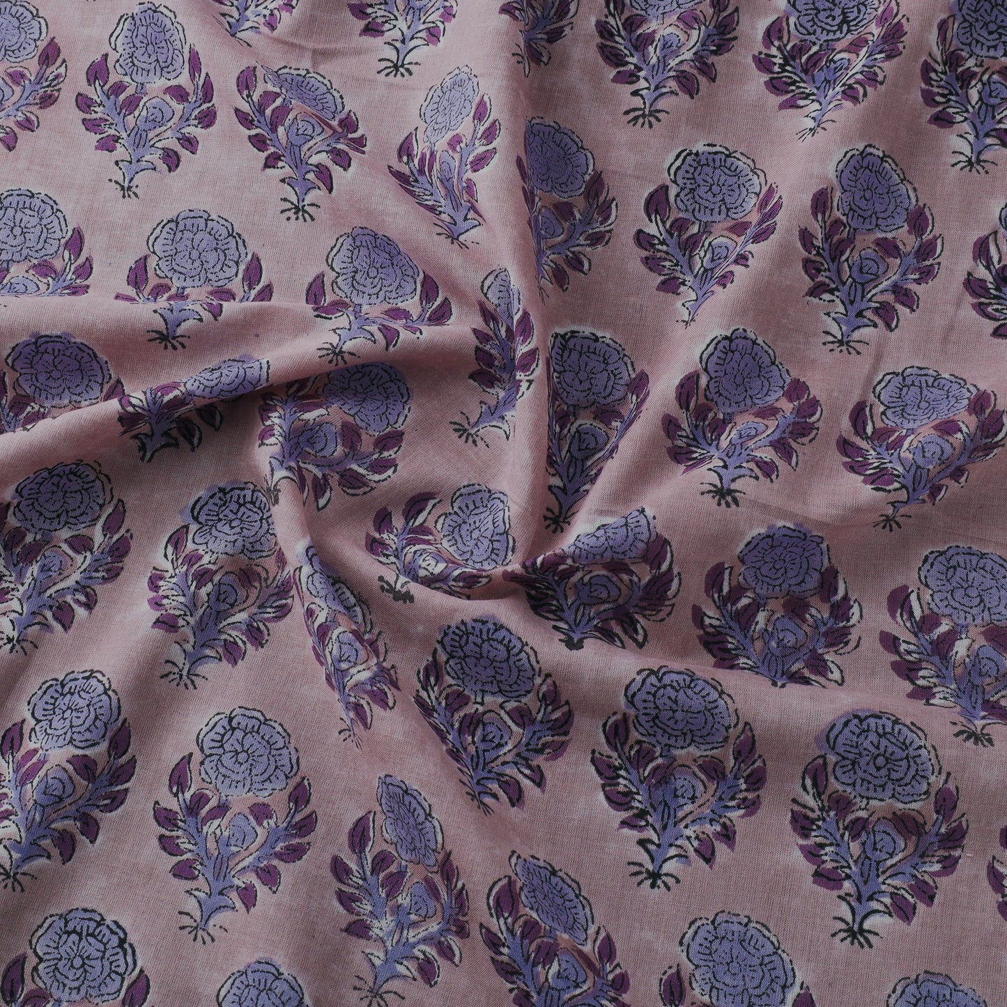 Purple Block Print Cotton Sanganeri Fabric