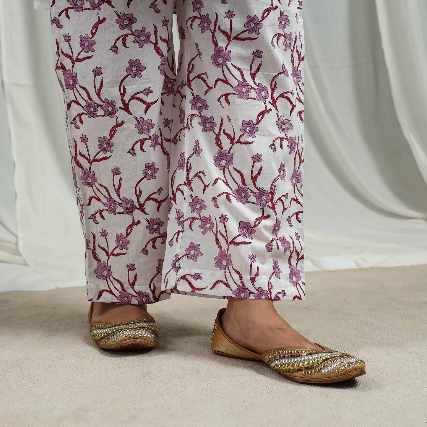 Purple Block Print Cotton Sanganeri Kurta Set