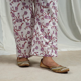 Purple Block Print Cotton Sanganeri Kurta Set