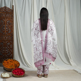 Purple Block Print Cotton Sanganeri Kurta Set