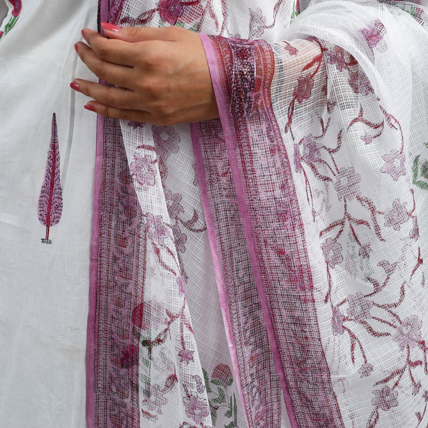 Purple Block Print Cotton Sanganeri Kurta Set