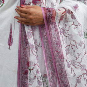 Purple Block Print Cotton Sanganeri Kurta Set