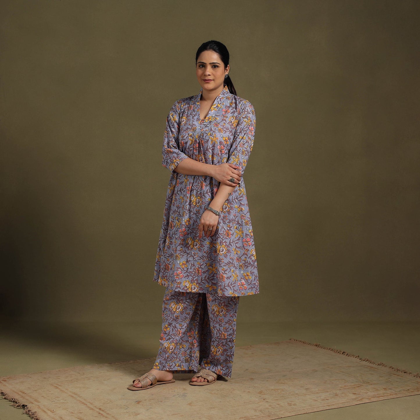 Purple Cotton Sanganeri Block Print Co-Ord Set