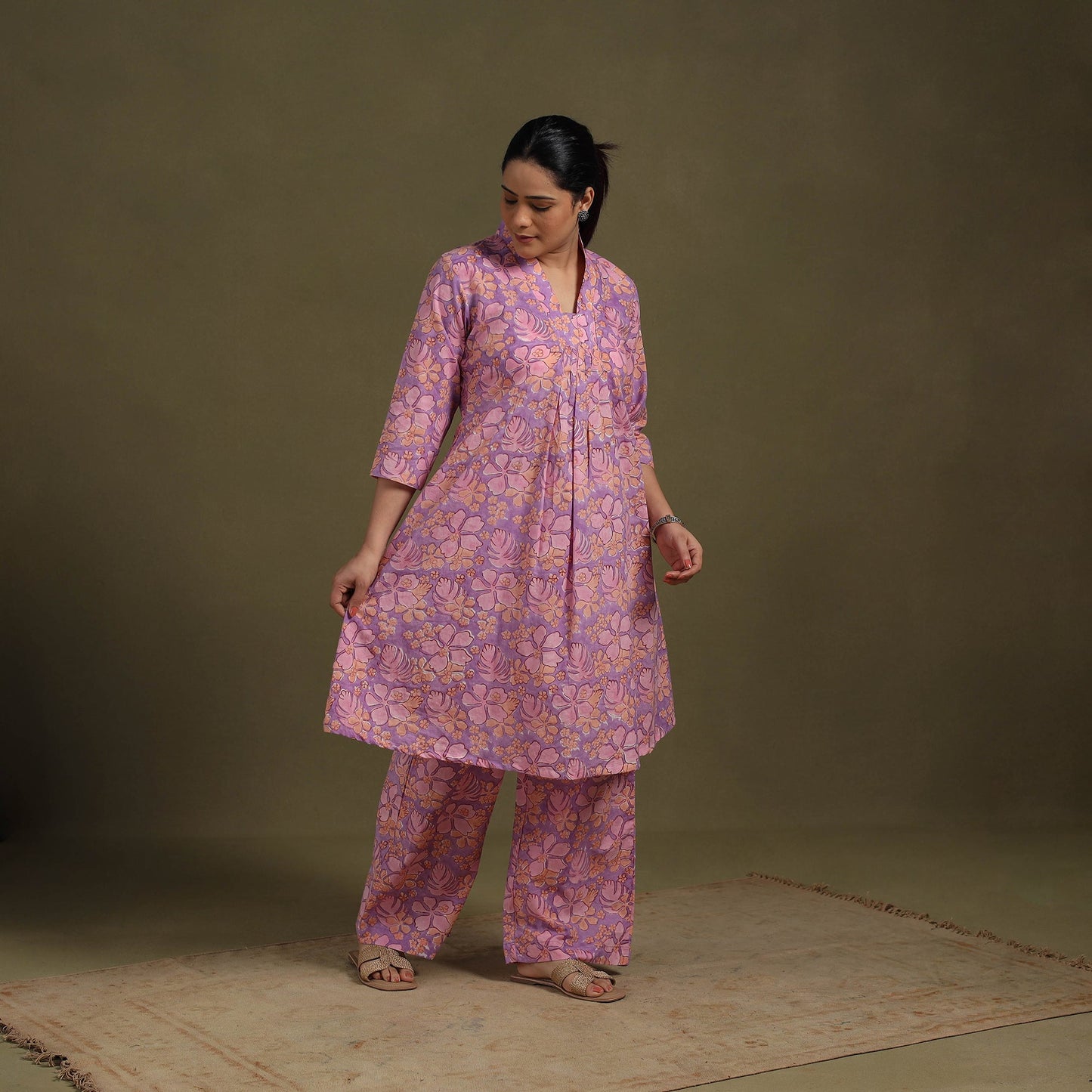 Purple Cotton Sanganeri Block Print Co-Ord Set