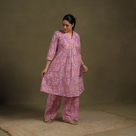 Purple Cotton Sanganeri Block Print Co-Ord Set
