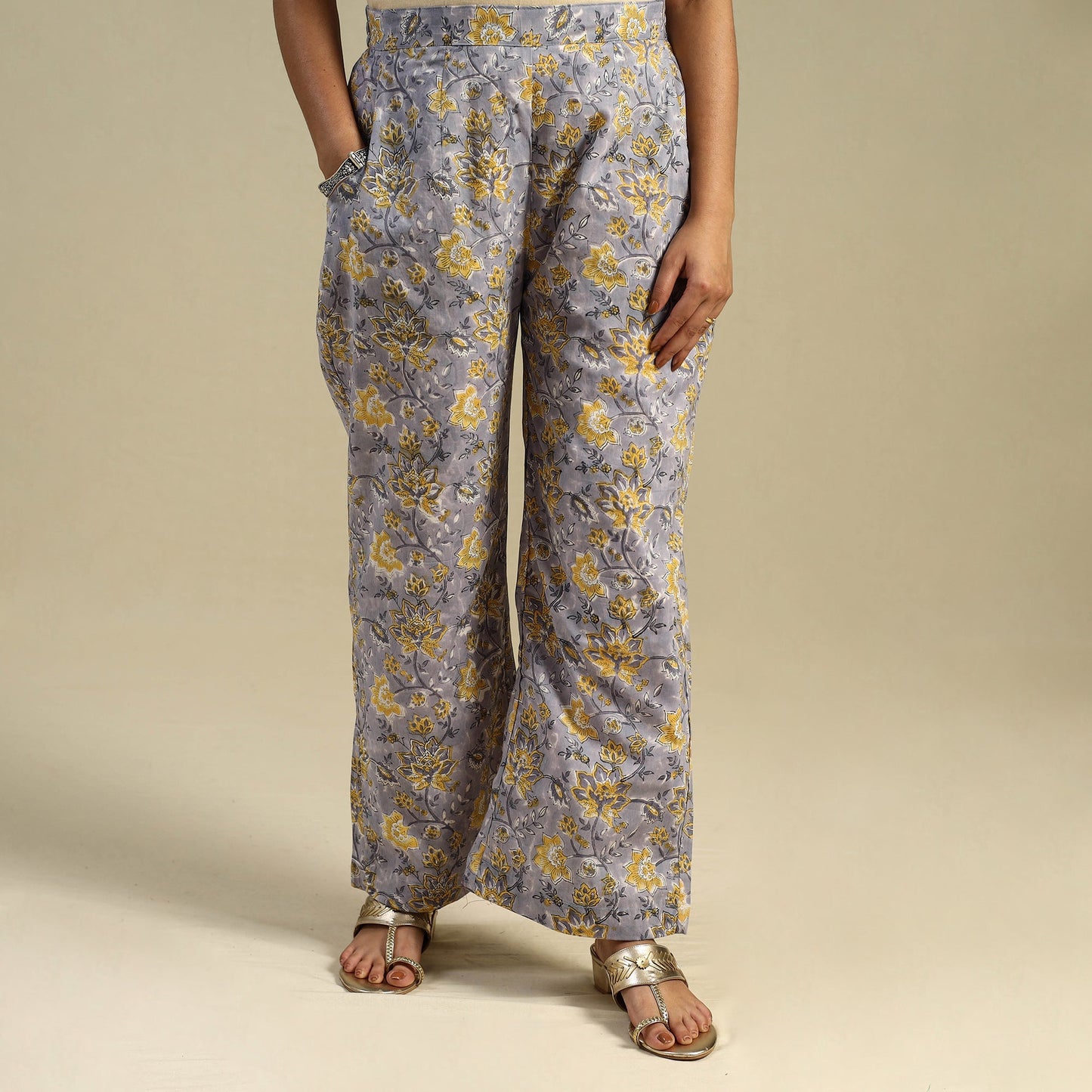 Purple Block Print Cotton Sanganeri Palazzo 