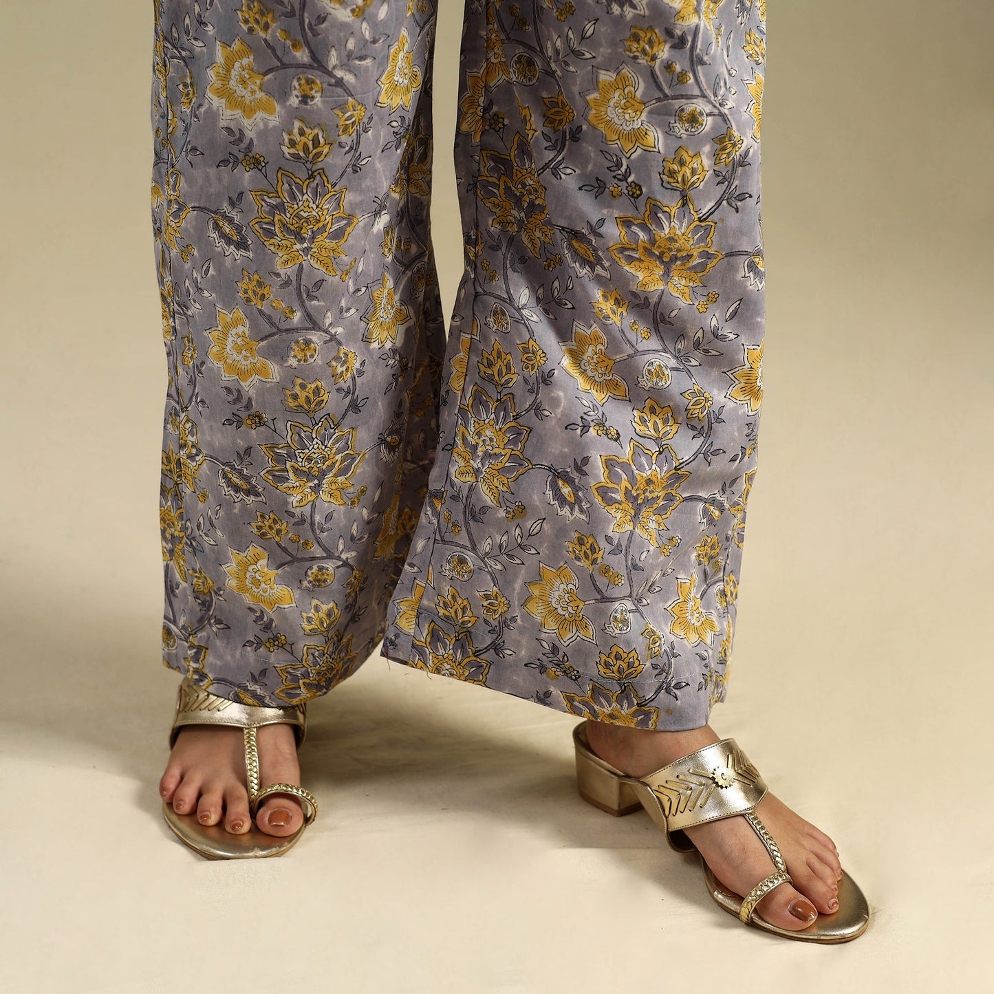 Purple Block Print Cotton Sanganeri Palazzo 