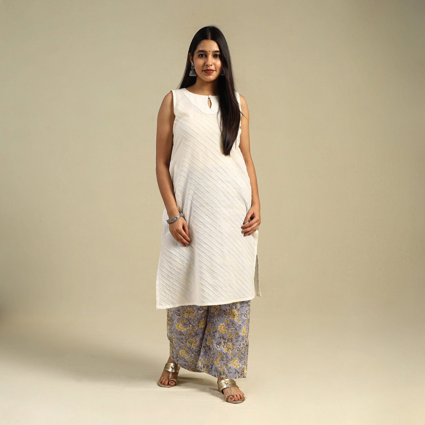 Purple Block Print Cotton Sanganeri Palazzo 