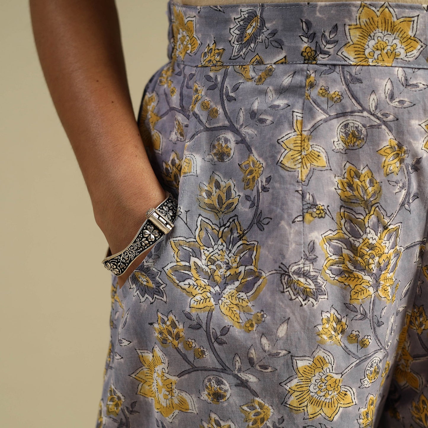 Purple Block Print Cotton Sanganeri Palazzo 