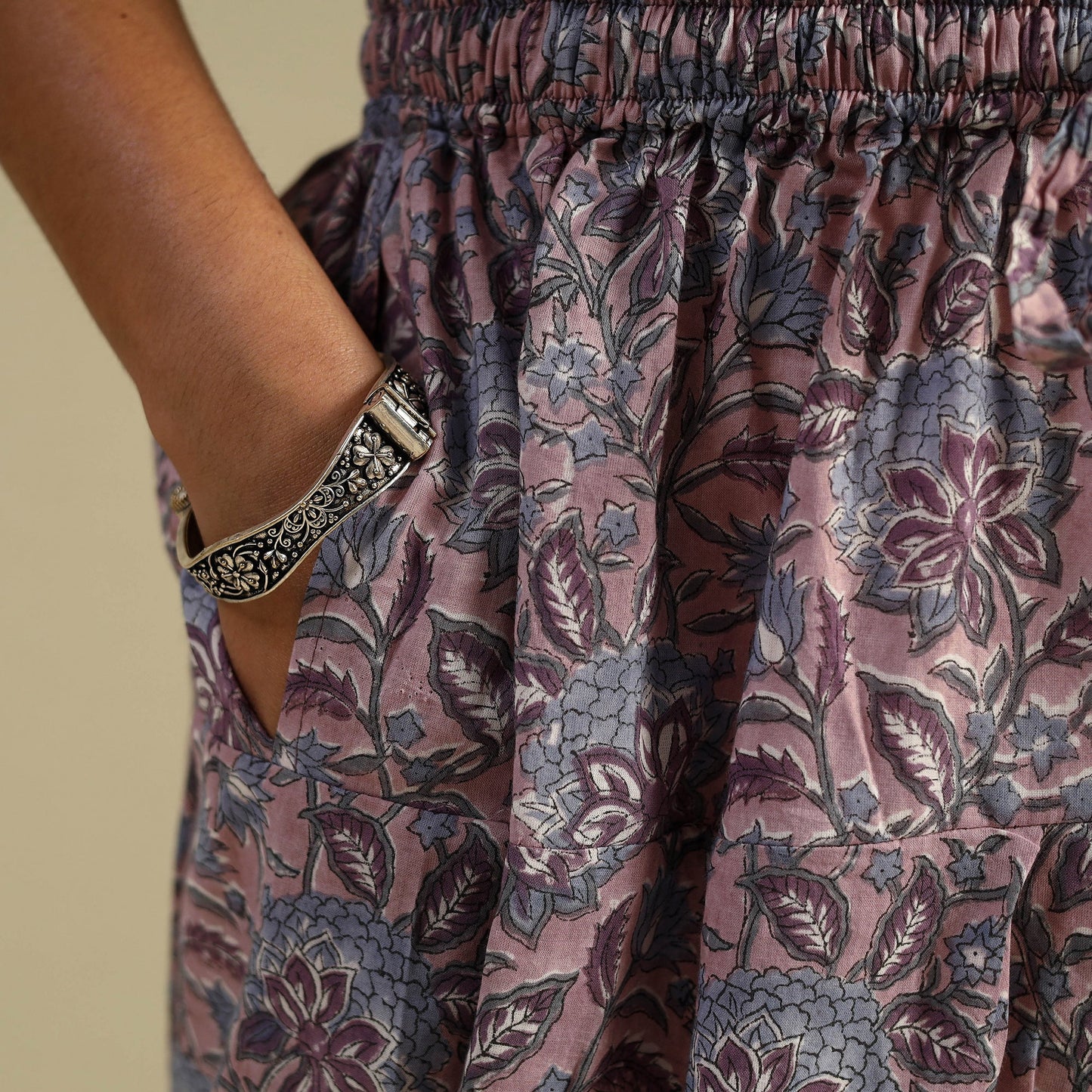 Purple Block Print Cotton Sanganeri Salwar