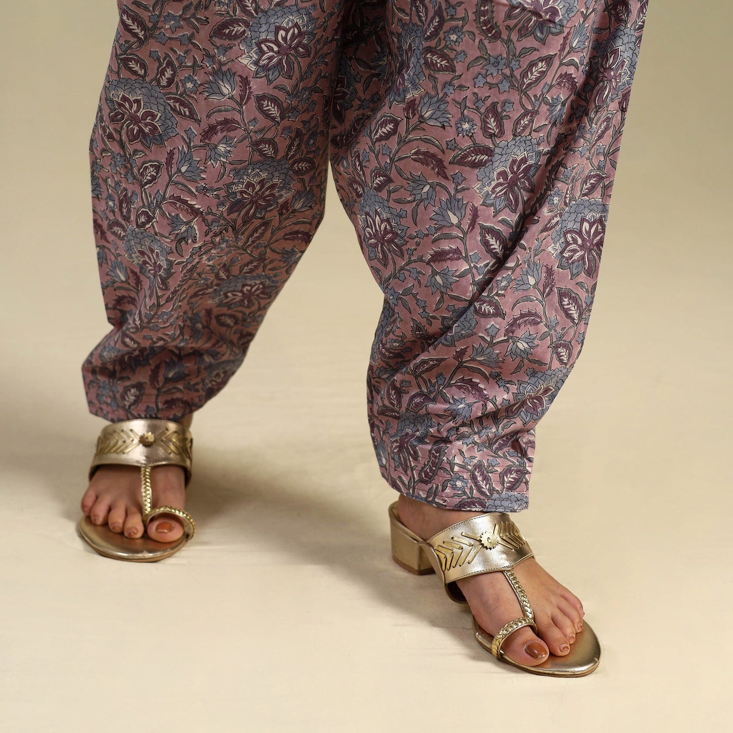 Purple Block Print Cotton Sanganeri Salwar