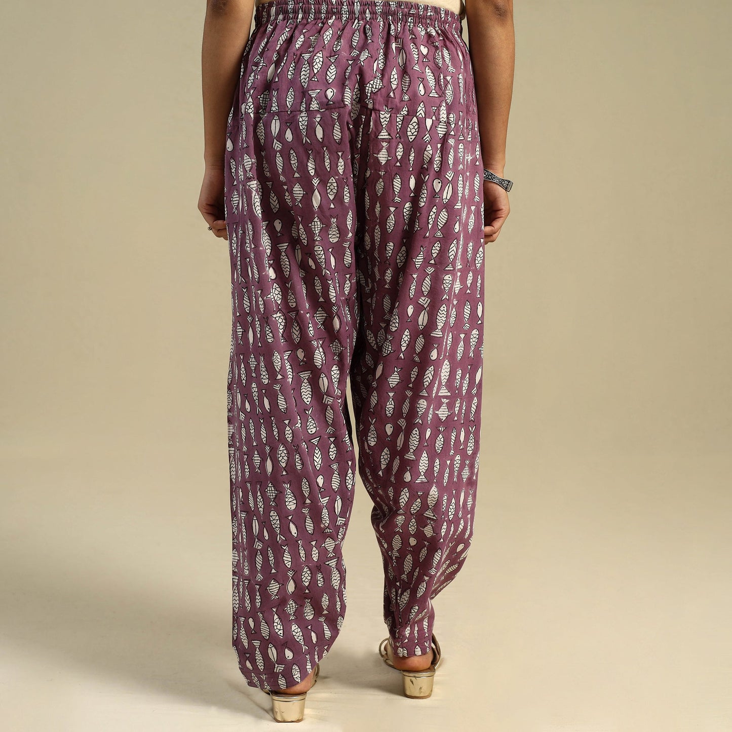 Purple Block Print Cotton Sanganeri Salwar