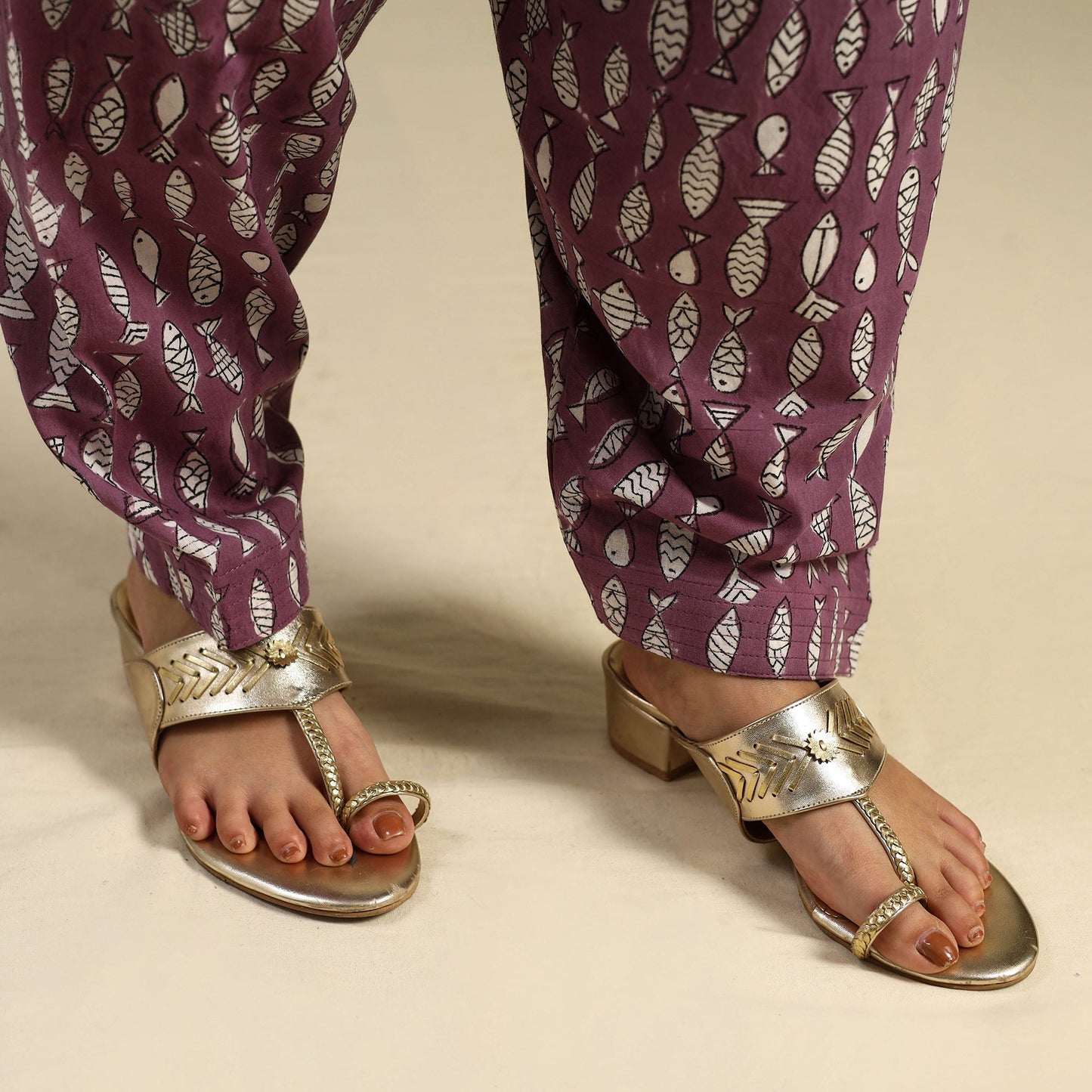 Purple Block Print Cotton Sanganeri Salwar