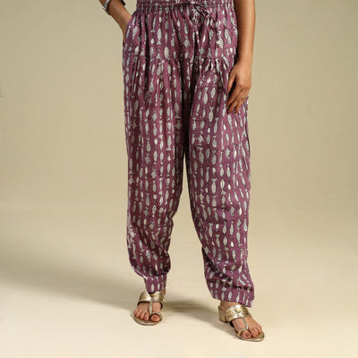 Purple Block Print Cotton Sanganeri Salwar