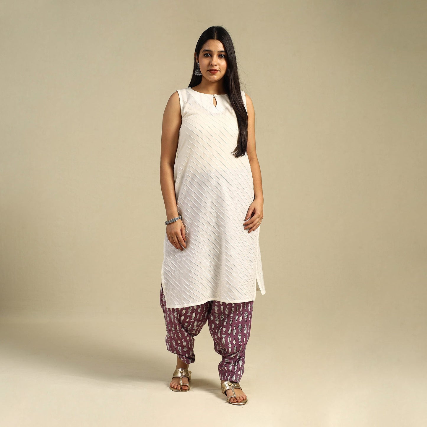 Purple Block Print Cotton Sanganeri Salwar