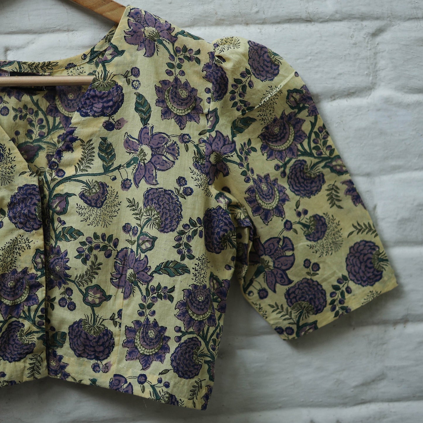 Buy Purple Block Print Cotton Sanganeri Stitched Blouse