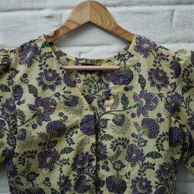 Buy Purple Block Print Cotton Sanganeri Stitched Blouse