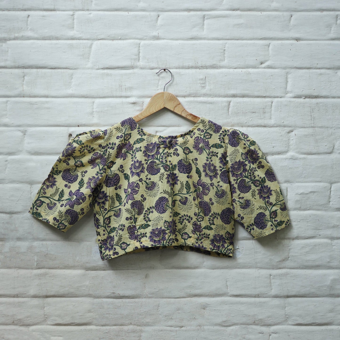 Buy Purple Block Print Cotton Sanganeri Stitched Blouse