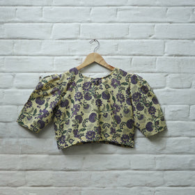 Buy Purple Block Print Cotton Sanganeri Stitched Blouse